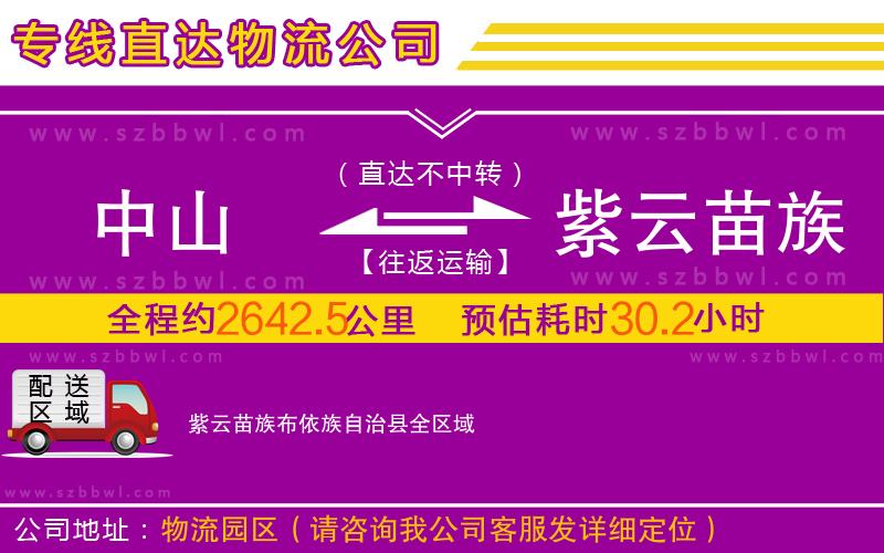 中山到紫云苗族布依族自治縣物流公司